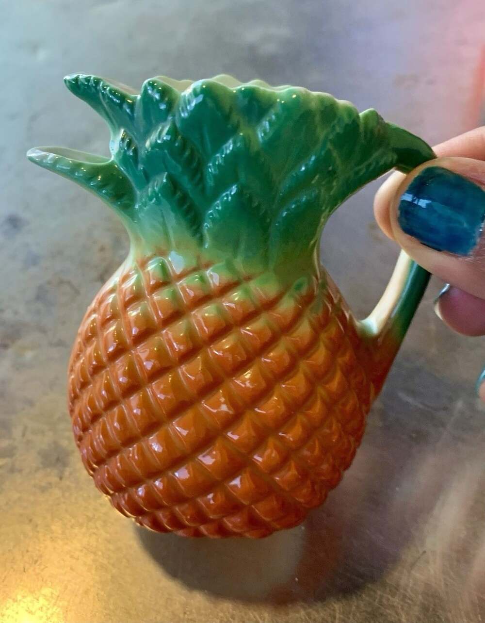 Rare! Antique 1950’s Majolica Pineapple Shaped Creamer Pitcher Intricate Detail